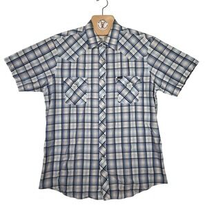 Bullhead Mens XL Plaid Western Pearl Snap Shirt Blue Cotton Cowboy